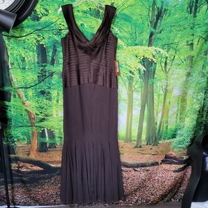 (3314-30) JS COLLECTION MAXI GOWN DRESS sz 14, brown tiered mesh,New,